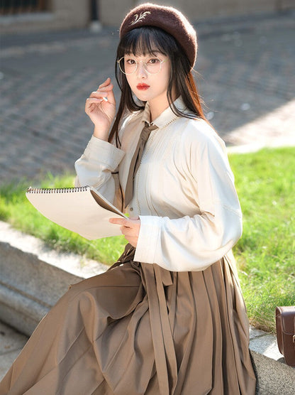 Ming Dynasty Modern Tencel Cotton Blend Pleated Shirt - Top Student 优等生