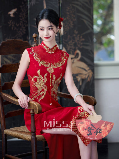 Red Embroidered Bridal Qipao Cheongsam | Affinity