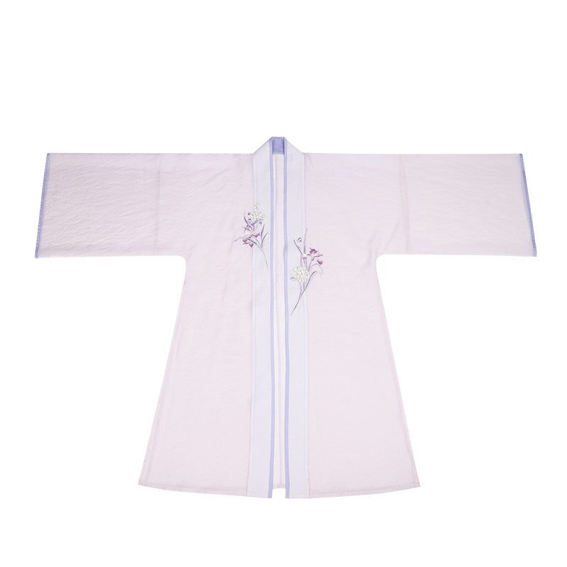 Song Dynasty Modern Hanfu Fairy Cardigan and Ten Panel Wrap Skirt - Iris 鸢尾花 (Preorder)