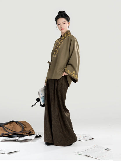 New Chinese Style Women Jacket and Wide Leg Pants Hanfu Set - Urban Walker 都市道中人 (Preorder)