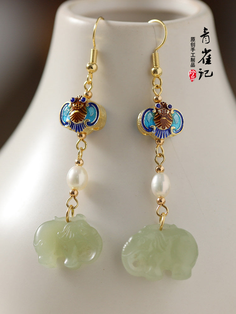 Porcelain Elephants Earrings | Ancient China Jewelry