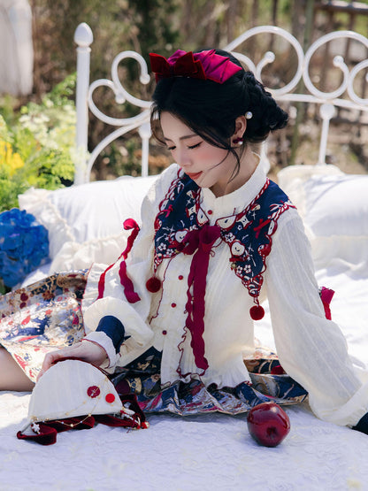 Ming Dynasty Snow White Modern Hanfu and Mini Mamianqun - Apple Crisp 苹果酥