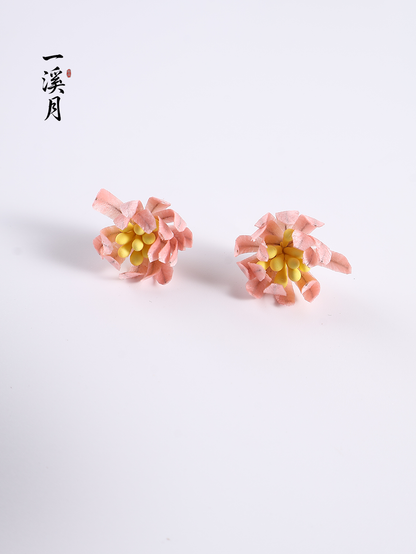 Chrysanthemum Velvet Flower Stud Earrings | Qipao Jewelry