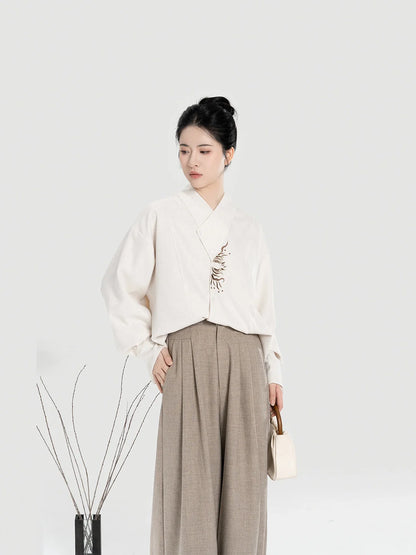 New Chinese Style Women Sun Embroidered Shirt with Wide Leg Pants - Guangfu 光芜 (Preorder)