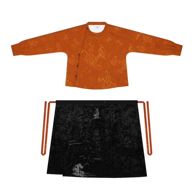 Song Dynasty Modern Hanfu Set with Long Sleeve Top and Spiral Skirt - Ruoying 若瑛 (Preorder)