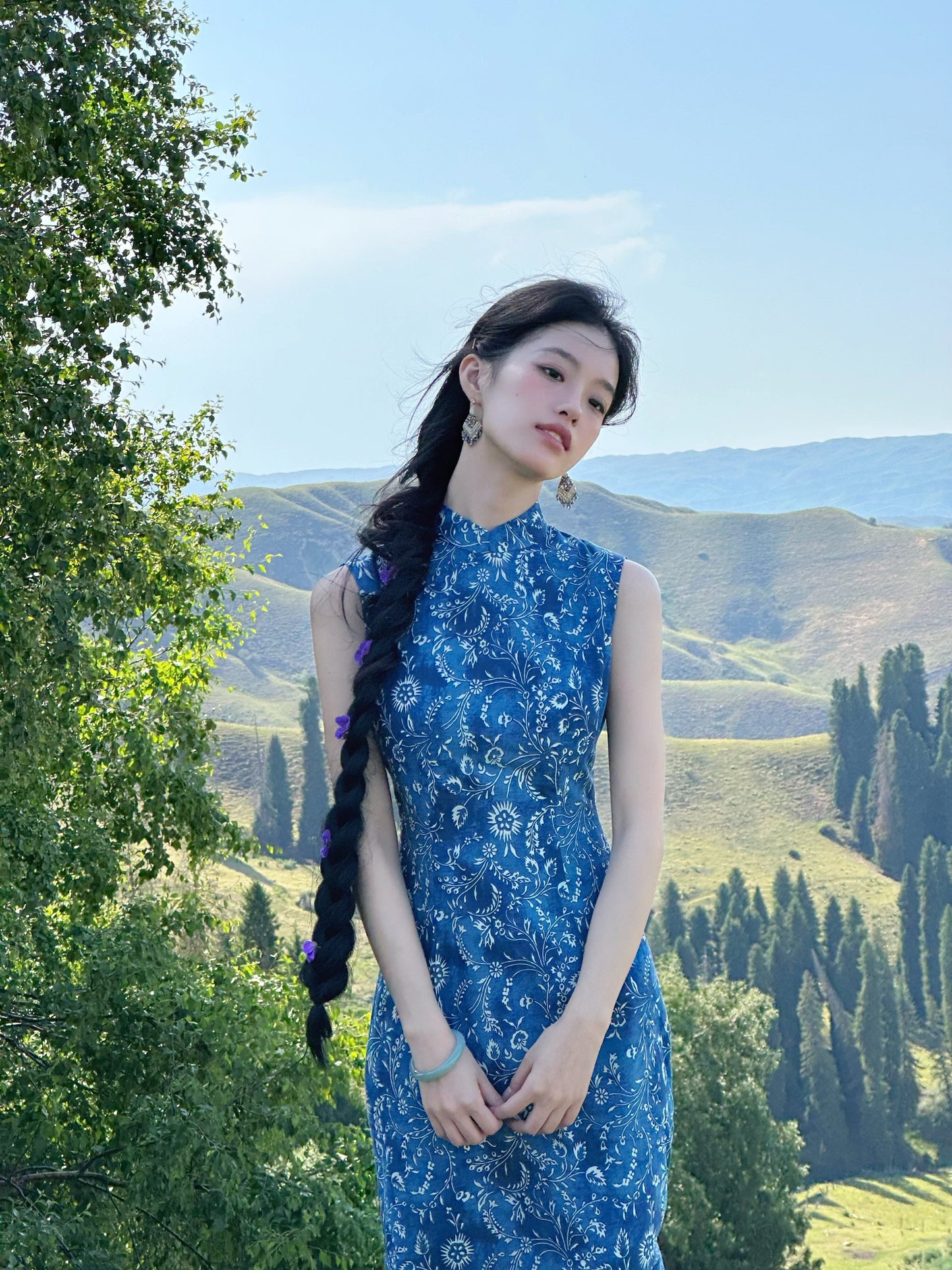 Sleeveless Retro Patterned Long Cheongsam | Song of the Wind