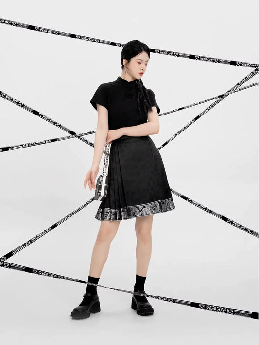 Zhizhi Chinese Blouse & Mini Mamian Skirt Outfit - modern Ming-inspired hanfu, detail view