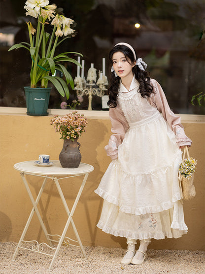 Ming Dynasty Lapel Tencel Short Shirt and Elastic Mamian Skirt - Fish Peony 鱼儿牡丹 (Preorder)