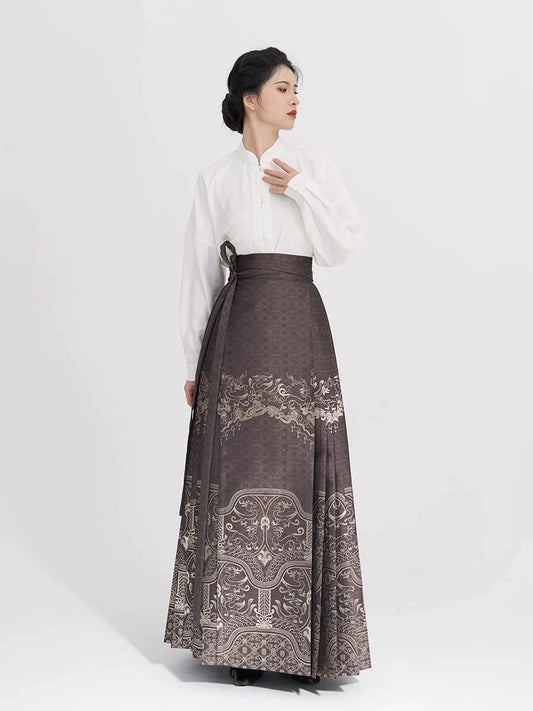 Chongming modern Ming-inspired mamian skirt, ink color detail