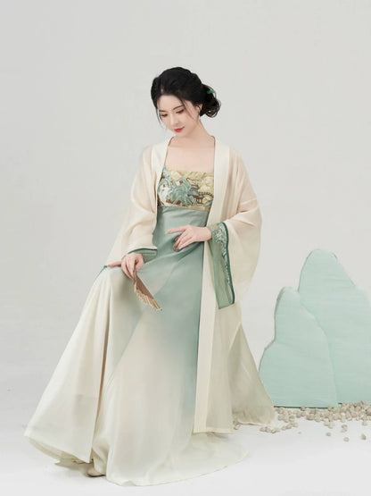 Modern Tang Dynasty Hanfu Slip Dress Set - Tranquil Mountain Path 青山行 (Preorder)