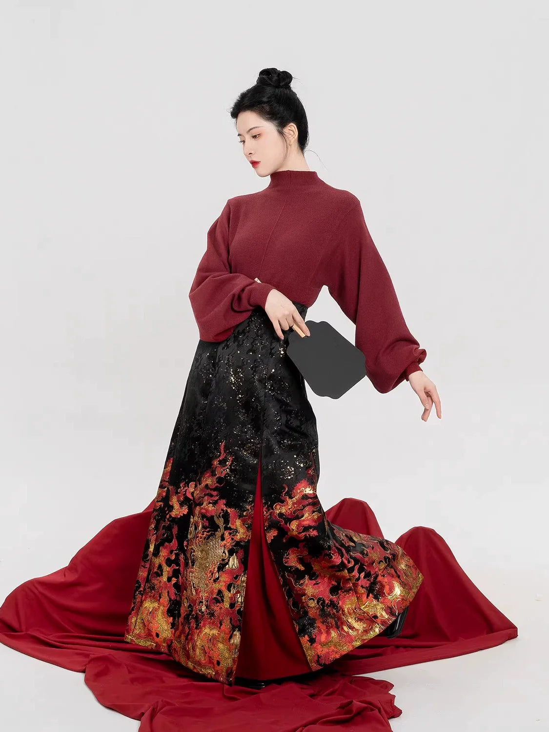 Chinese Long Sleeve Shirt & Mamian Skirt Outfit | Chiyan 赤炎