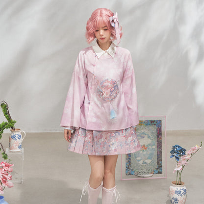 Ming Dynasty Modern Hanfu Brocade Mamian Skirt & Faux Two-Piece Chinese Style Top 雪霁逢春