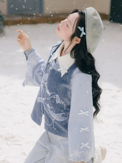 Ming Dynasty Modern Hanfu Bijia and Mini Mamianqun - Snow and Frost Cat 雪霜猫猫