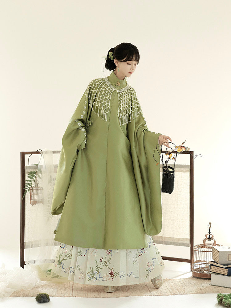 Ming Dynasty Pastel Mint Garden Print Robe & Mamianqun | Late Autumn 晚秋