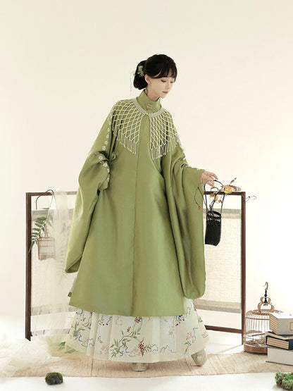 Ming Dynasty Pastel Mint Garden Print Robe & Mamianqun | Late Autumn 晚秋