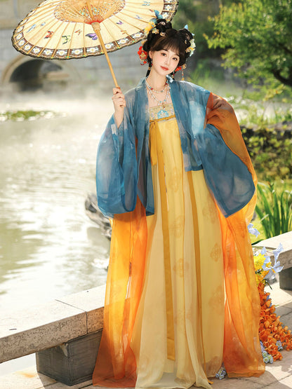 Hua Shen | Tang Dynasty Qixiong Hanfu Dress with Famen Temple Style Cardigan