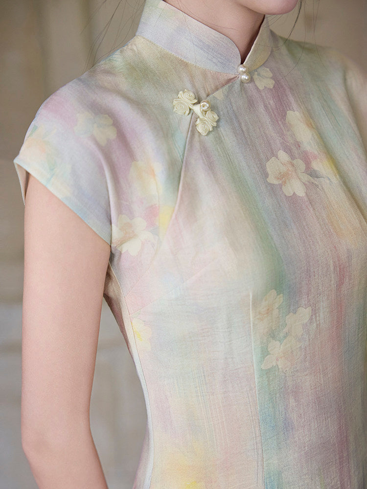 Short Sleeve Midi Cheongsam | Rainbow