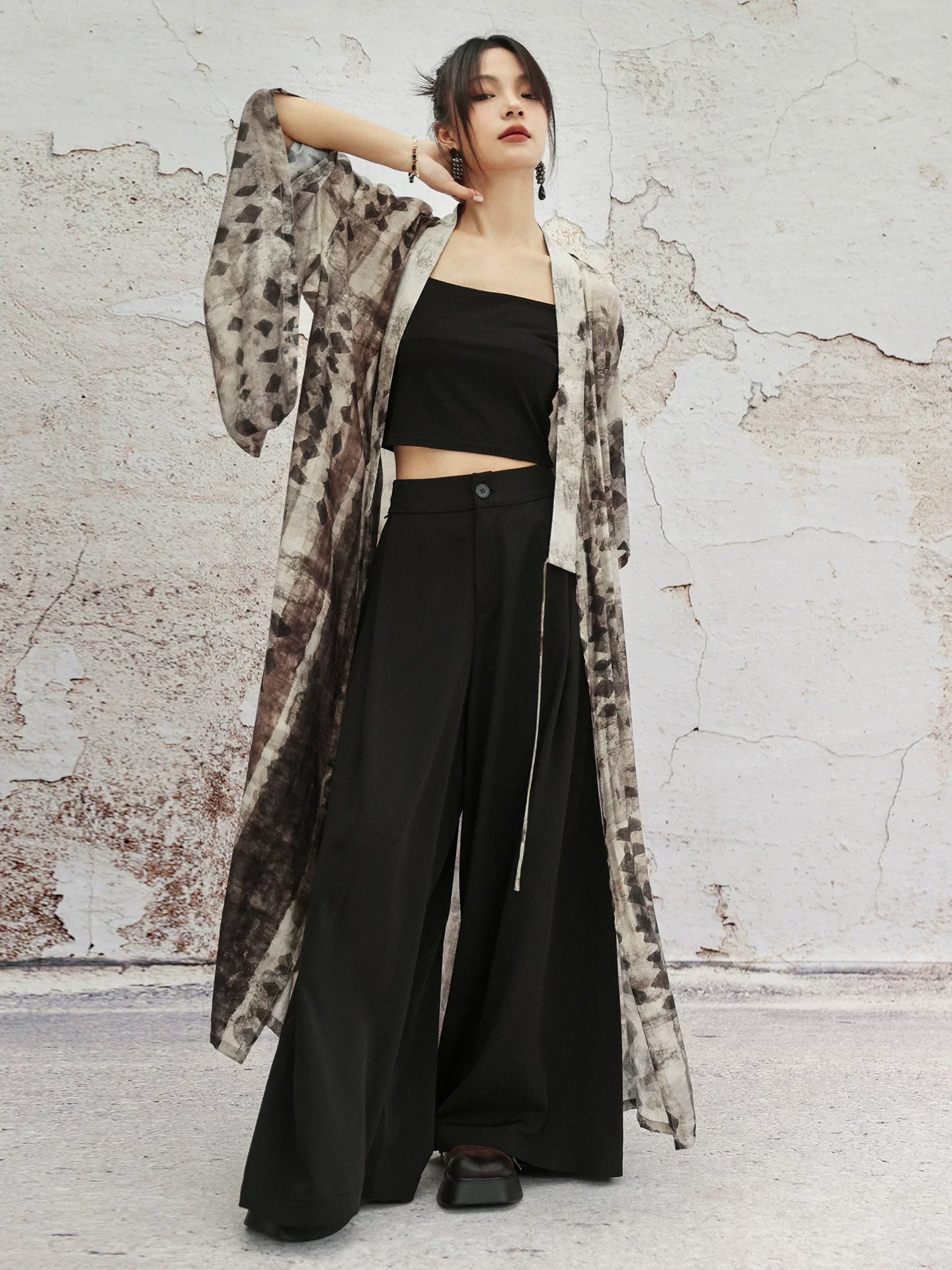 New Chinese Style Summer Loose Geometric Lines Blend Cross Collar Cardigan