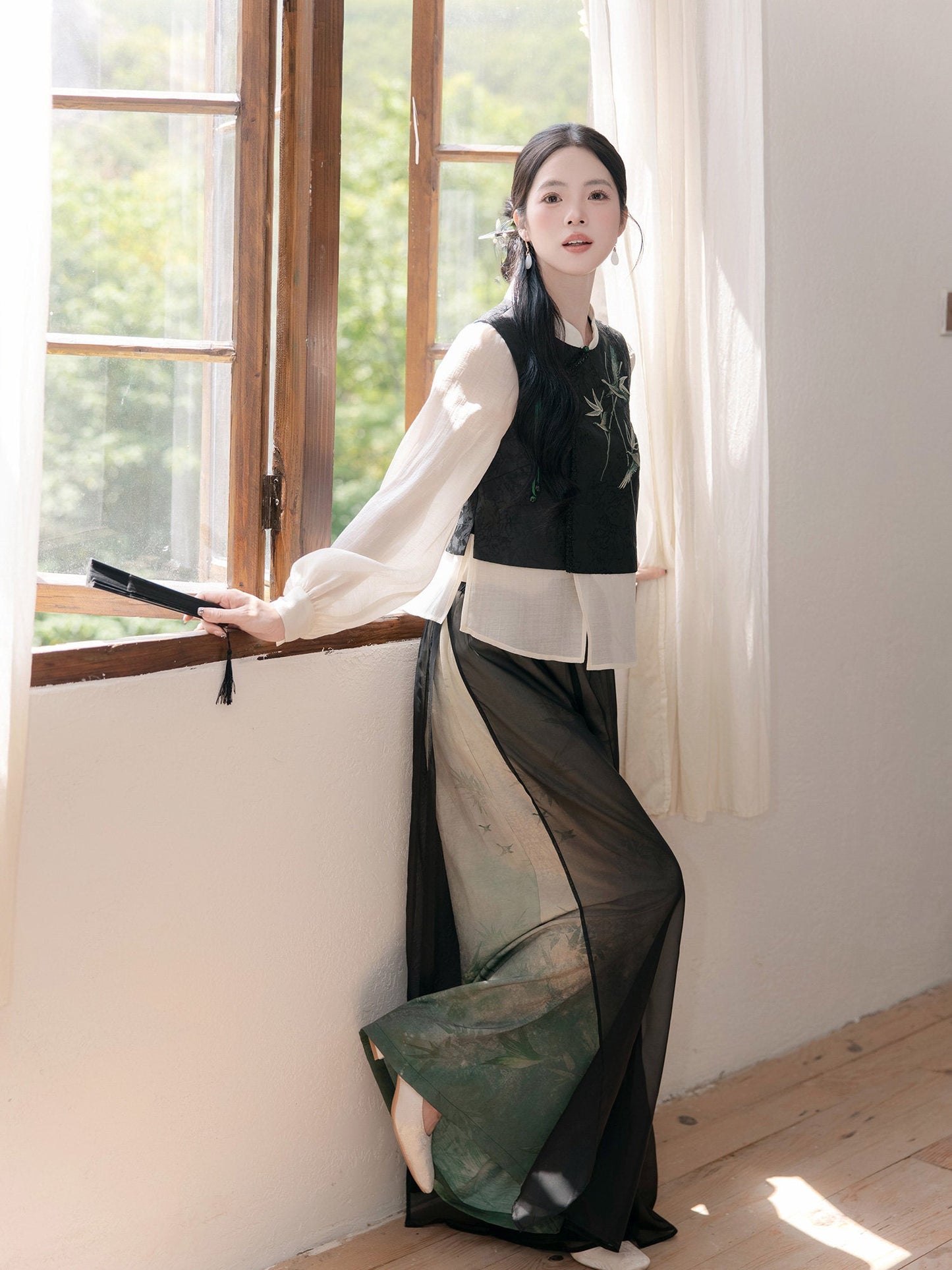 New Chinese Style Blouse and Wide Leg Pants - Letters in the Sky 雁寄云书