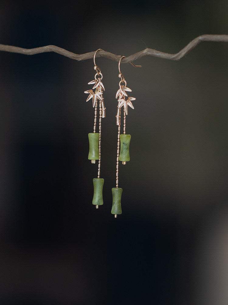 Golden Bamboo Leaves Earrings | Hanfu Jewelry
