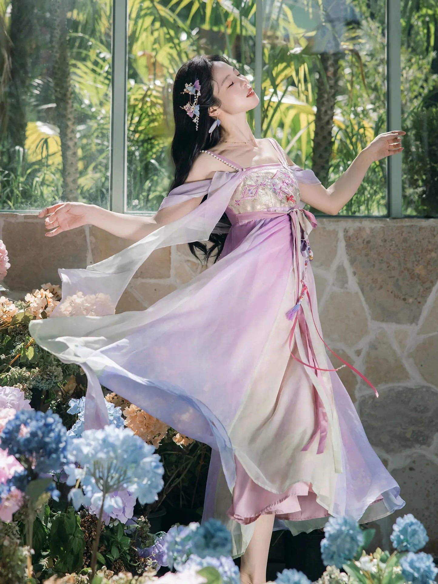 Tang Dynasty Style Fairy Summer Slip Dress - Meiling Sparrow 梅岭山雀