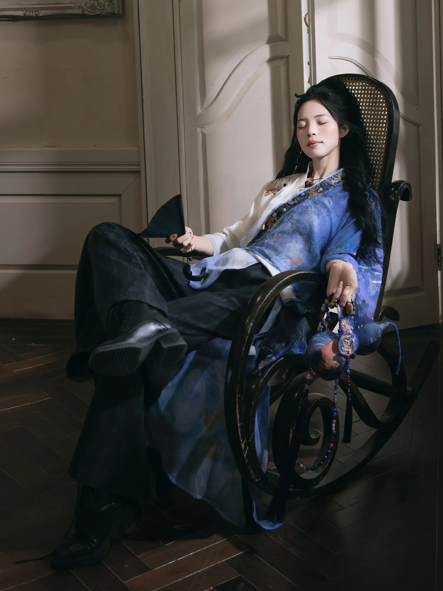 New Chinese Style Cross Collar Cardigan and Wide Leg Pants - Fish and Dragon Dance 鱼龙舞