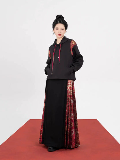 New Chinese Style Chinese Festivals Set Red Hooded Sweatshirt & Mamianqun - Such Deer 如芒在鹿 (Preorder)