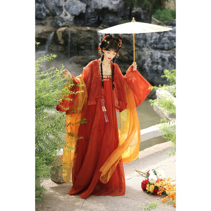Hua Shen | Tang Dynasty Qixiong Hanfu Dress with Famen Temple Style Cardigan