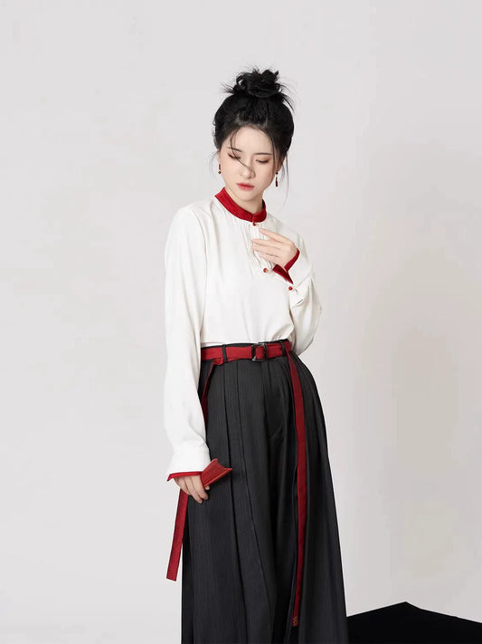 New Chinese Style Women Gold Thread Embroidered Vest, Top & Wide Leg Pants - Firefinch 火雀 (Preorder)