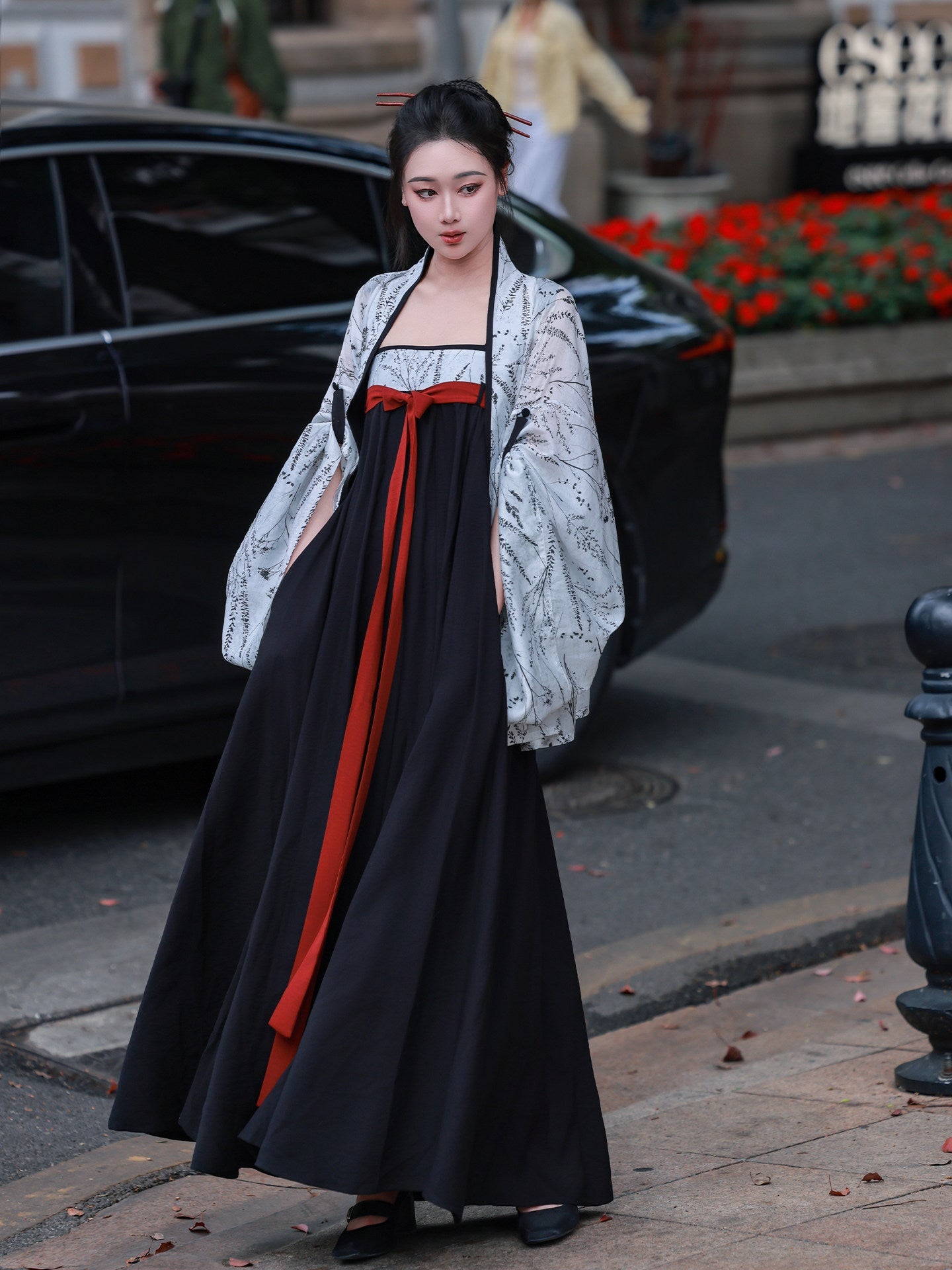 Xuan Mo | Modern Chinese Hanfu Set with Jacket and Elastic Qixiong Strap Dress