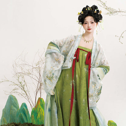 Spring Deer | Tang Style Hanfu Set with Famen Temple Shawl and Qixiong Skirt