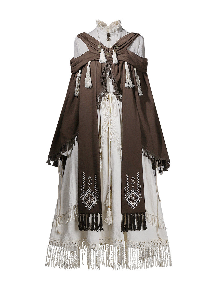 Desert Wanderer | Modern Chinese Hanfu Dress Set with Vintage Shawl