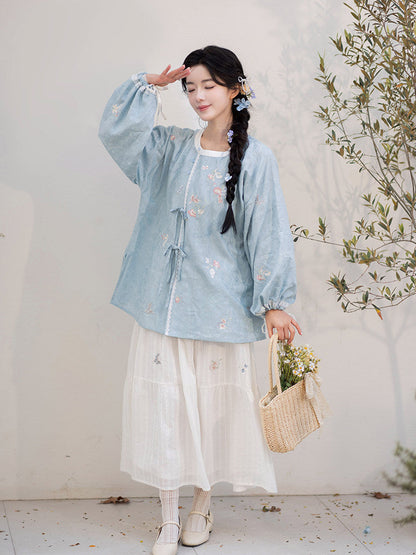 Tang Dynasty Crew Neck Shirt Cotton Skirt - Moving Spring Order 移春令 (Preorder)