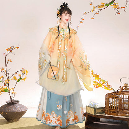 Ming Dynasty Embroidered Robe & Printed Mamian Skirt | Cloud Mirror 云外镜
