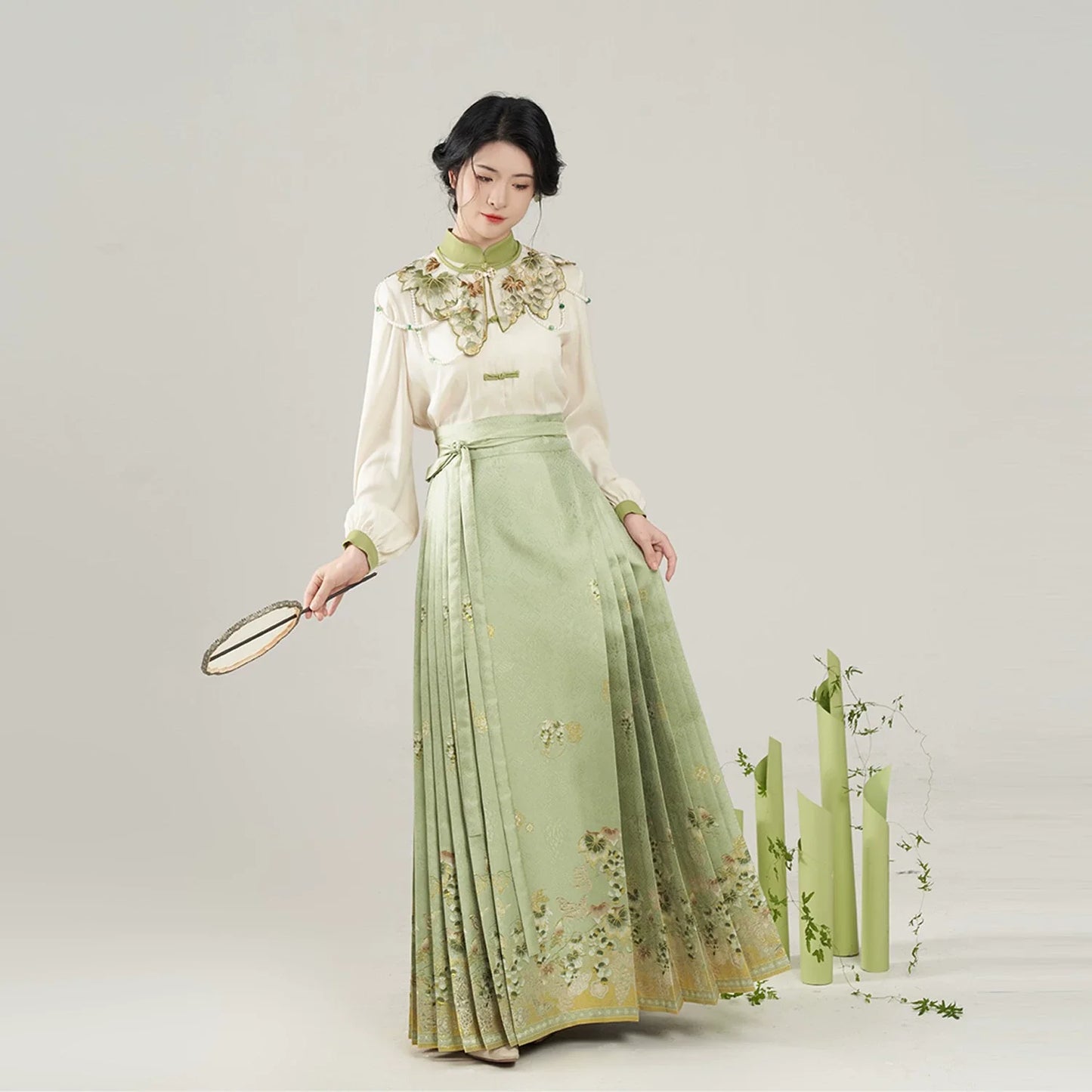 Chinese Long Sleeve Shirt & Mamian Skirt Outfit | Sunshine Rose 阳光玫瑰