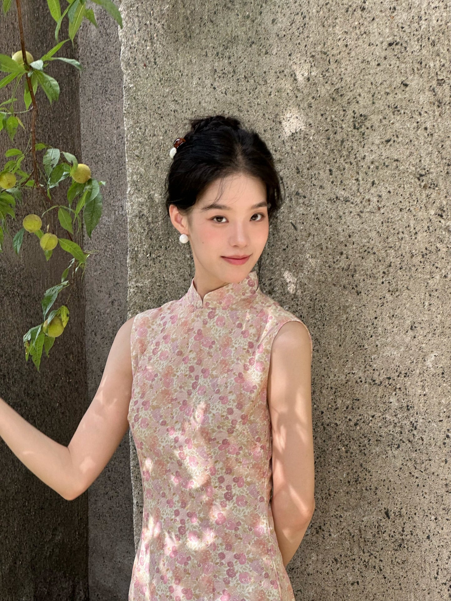 Sleeveless Cotton Retro Floral Long Cheongsam | Buji