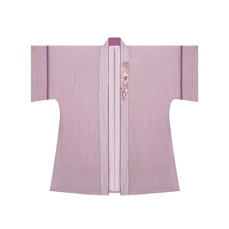 Song Dynasty Modern Hanfu Set with Changgan Temple Beizi and Wrap Skirt - Pink Carved Jade 粉雕玉琢 (Preorder)