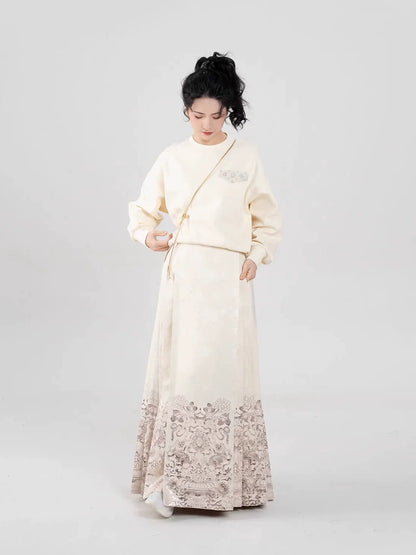 Ming Dynasty Modern Hanfu Mamianqun Outfit - Blooming Lotus 金莲宝相
